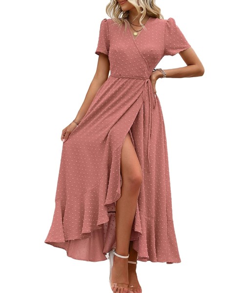 PRETTYGARDEN Women's Summer Maxi Dress Casual Wrap Floral Boho Short Sleeve V Neck Split Ruffle Beach Long Dresses