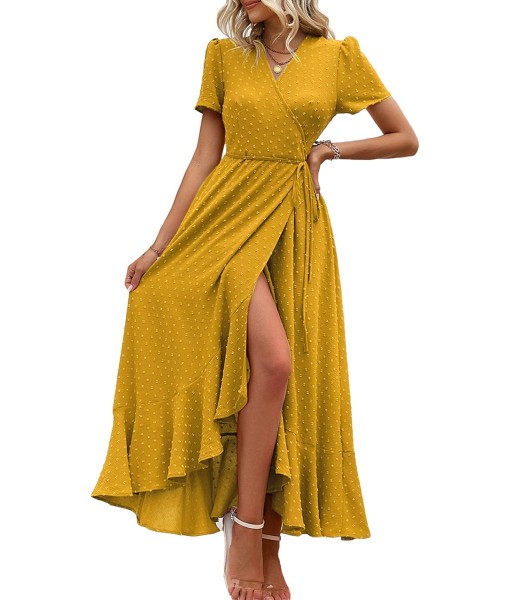 PRETTYGARDEN Women's Summer Maxi Dress Casual Wrap Floral Boho Short Sleeve V Neck Split Ruffle Beach Long Dresses
