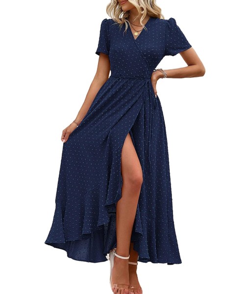 PRETTYGARDEN Women's Summer Maxi Dress Casual Wrap Floral Boho Short Sleeve V Neck Split Ruffle Beach Long Dresses
