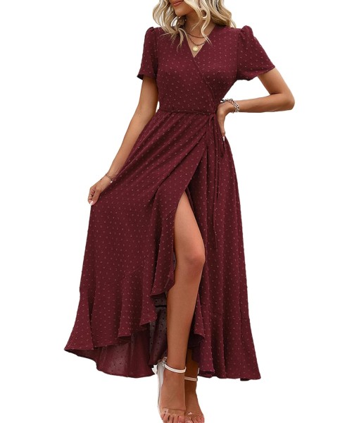 PRETTYGARDEN Women's Summer Maxi Dress Casual Wrap Floral Boho Short Sleeve V Neck Split Ruffle Beach Long Dresses